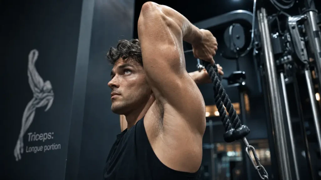 Exo triceps longue portion, coude bien placé près de la tête