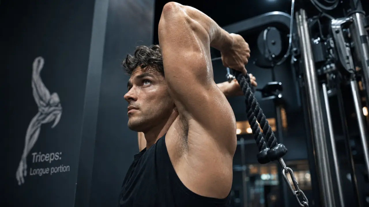 Exo triceps longue portion, coude bien placé près de la tête