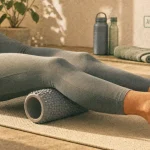 Personne utilisant un foam roller sur les mollets, pour récupération et auto-massage
