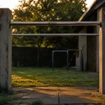 Barre de traction de jardin acier entre deux poteaux béton