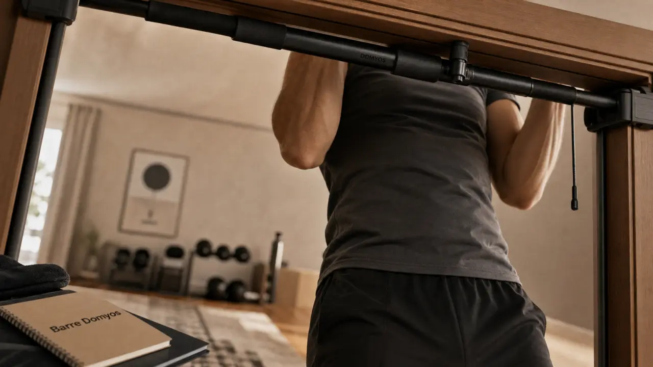Barre de traction domyos 130 kg avec taquets de sécurité et prise en mousse