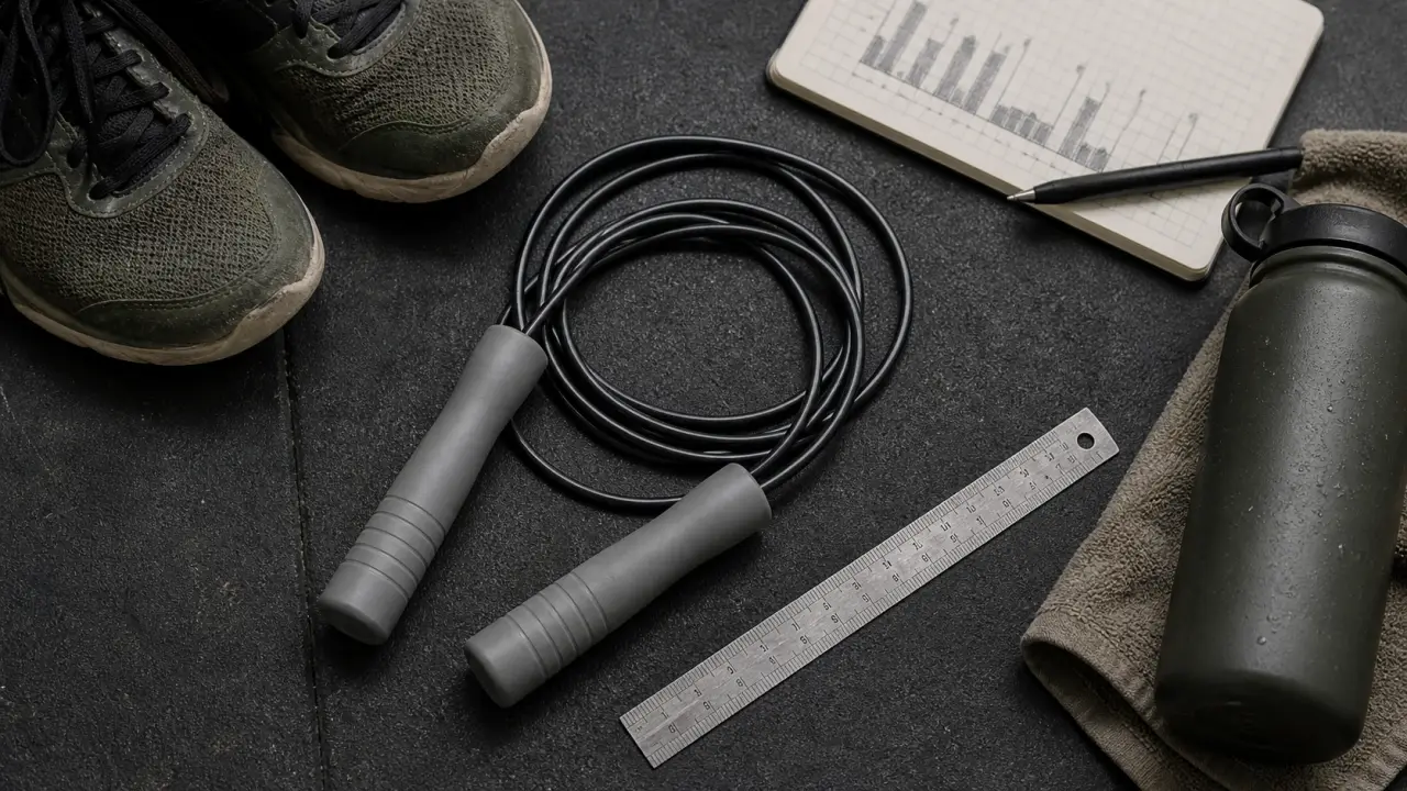 Corde a sauter au sol sur tapis de sport