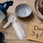 Créatine monohydrate dose 3 g jour, poudre dans un shaker