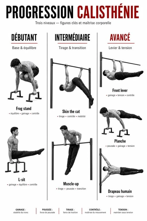 Figure calisthenics : progression du débutant à l’avancé avec les figures clés