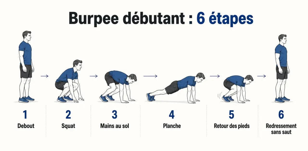 Burpees débutant : les 6 étapes du mouvement pas à pas