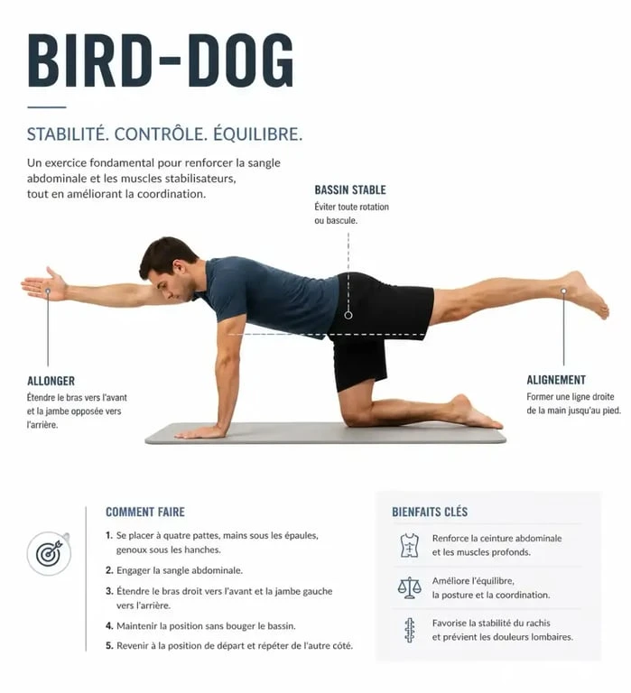 Exercice Bird-Dog pour la stabilité du dos