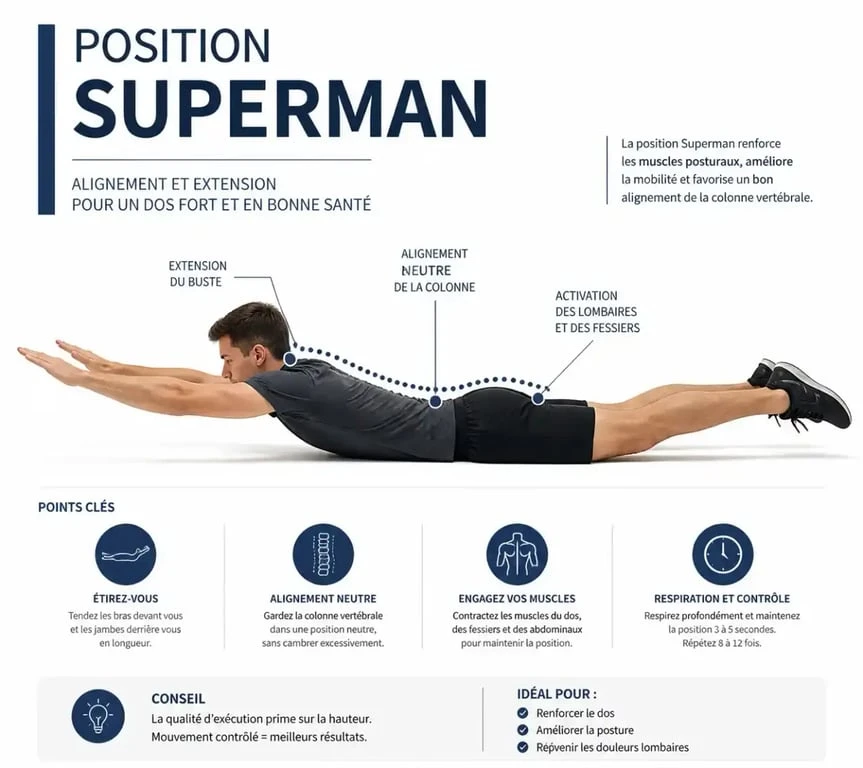 Exercice Superman pour muscler le dos sans matériel