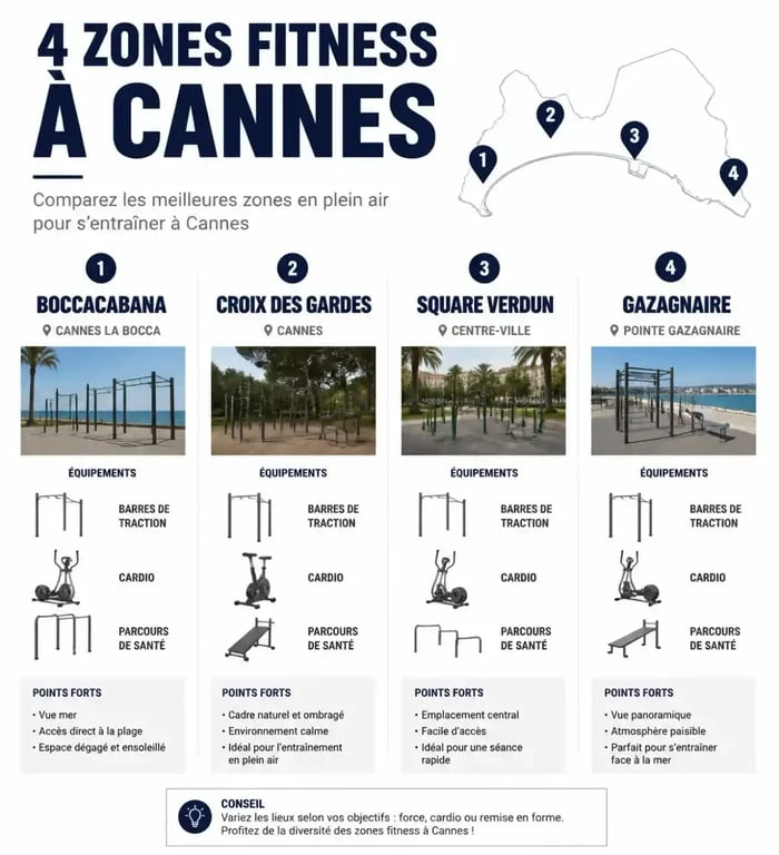 Comparatif des parcs de street workout et aires de fitness à Cannes