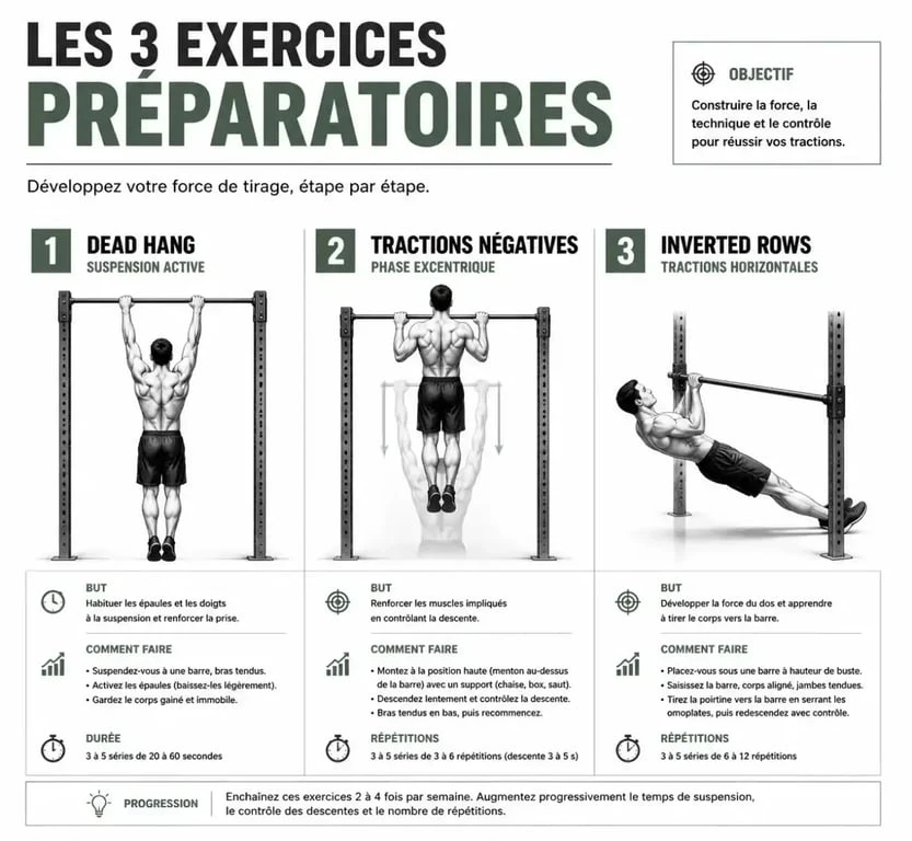 Exercices préparatoires pour réussir sa première traction