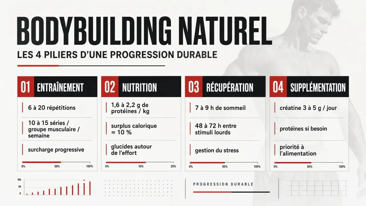 Bodybuilding naturelle : repères pratiques sur l'entraînement, la nutrition et la récupération