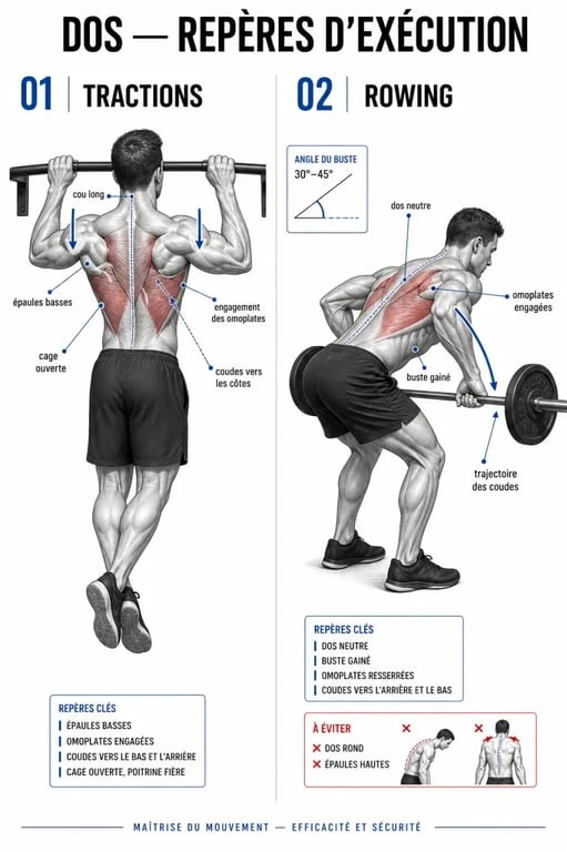 Programme dos : illustration technique de la posture et du placement des omoplates