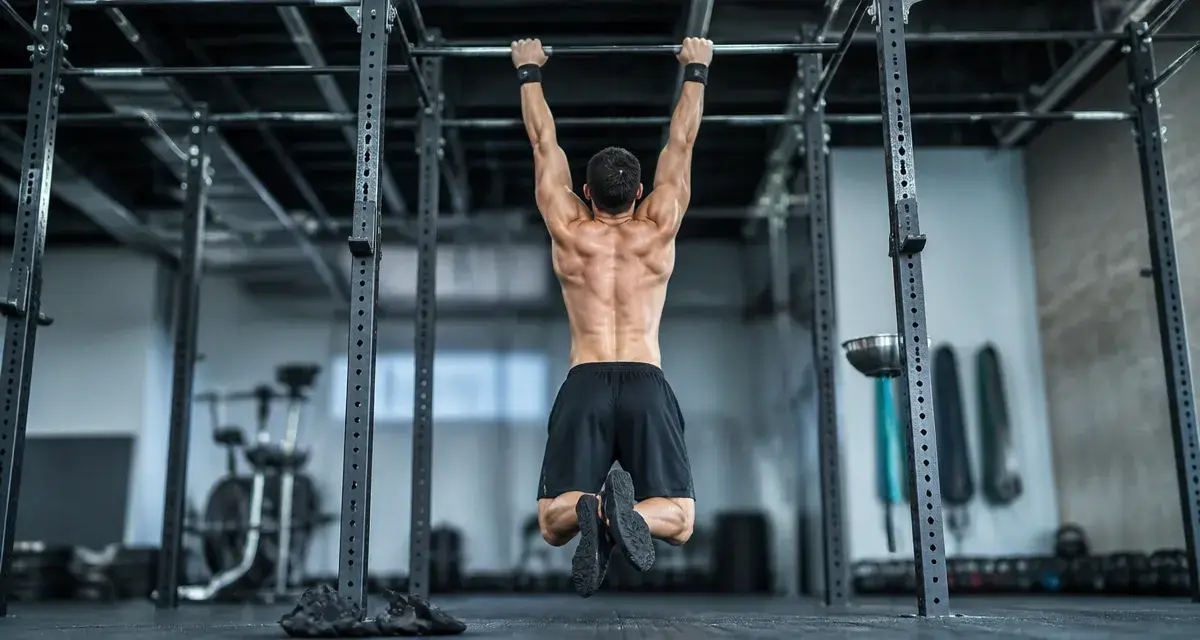 Entraînement traction : athlète en dead hang, omoplates engagées