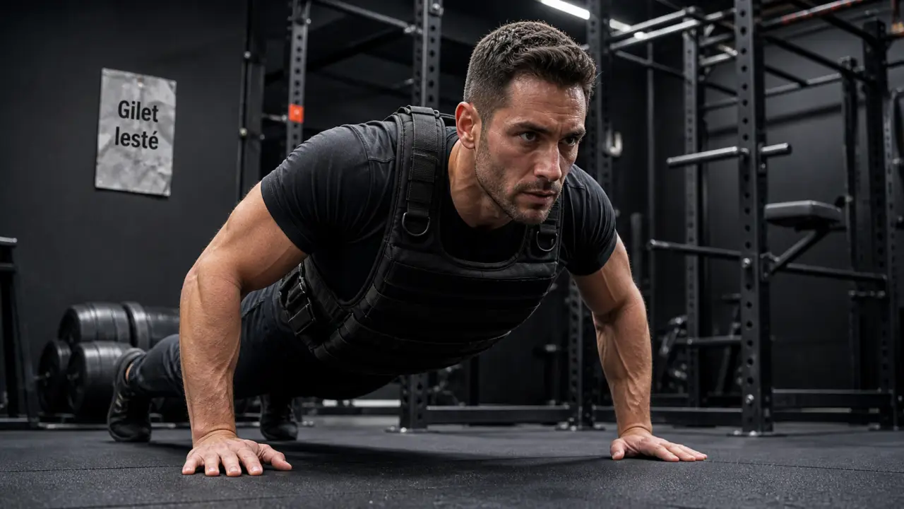 Gilet lesté noir avec poids amovibles en salle de sport