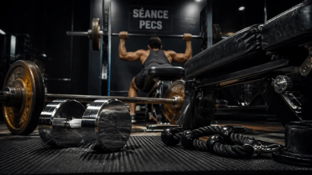 Seance pecs 15 minutes : développé couché pecs, haltères et banc