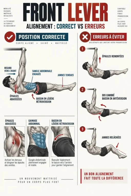Technique correcte et erreurs fréquentes du front lever