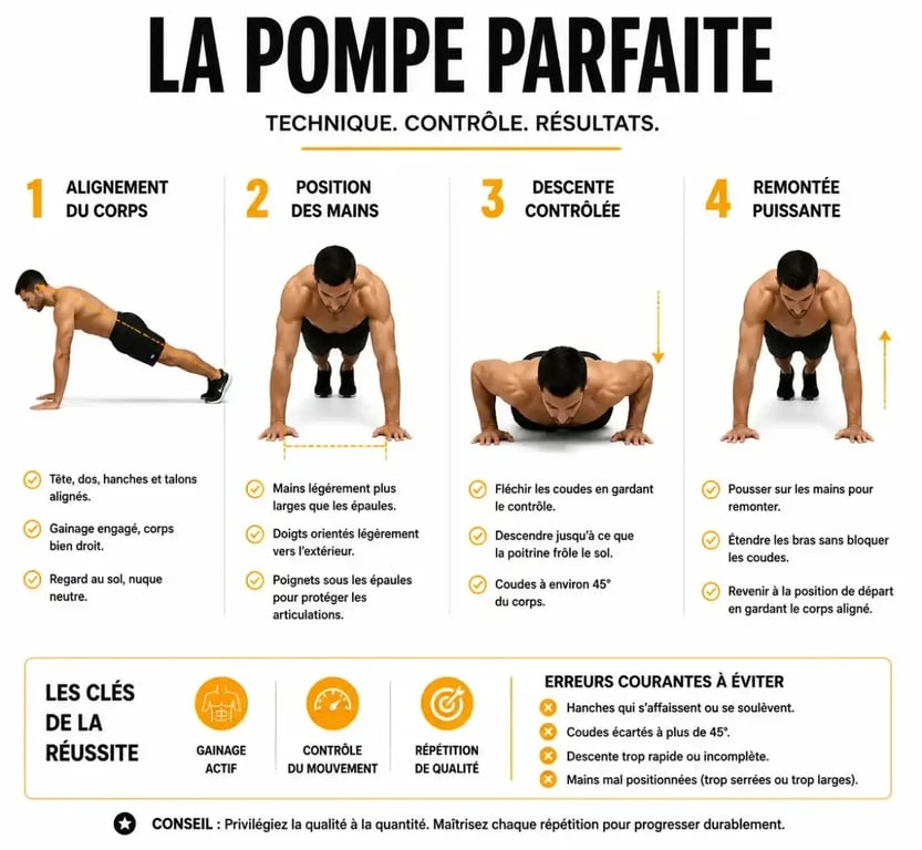 Technique correcte de pompes pour exercice pour le haut du corps