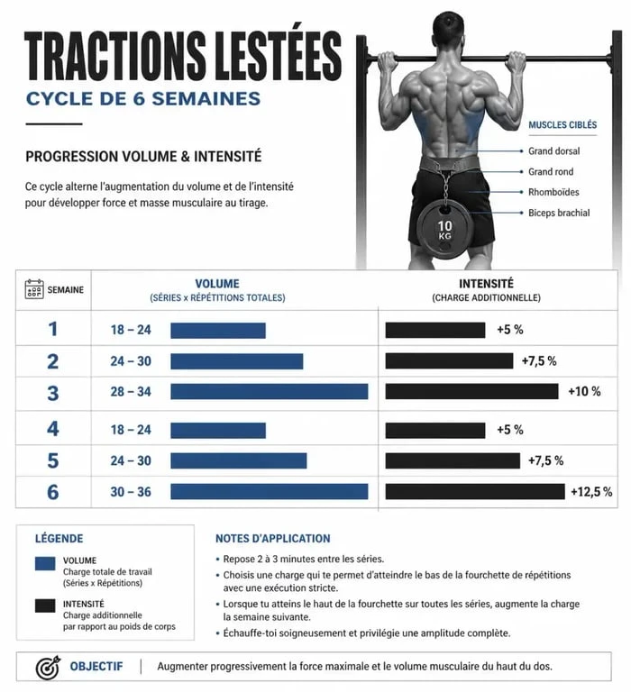 Progression sur 6 semaines pour la traction lestée