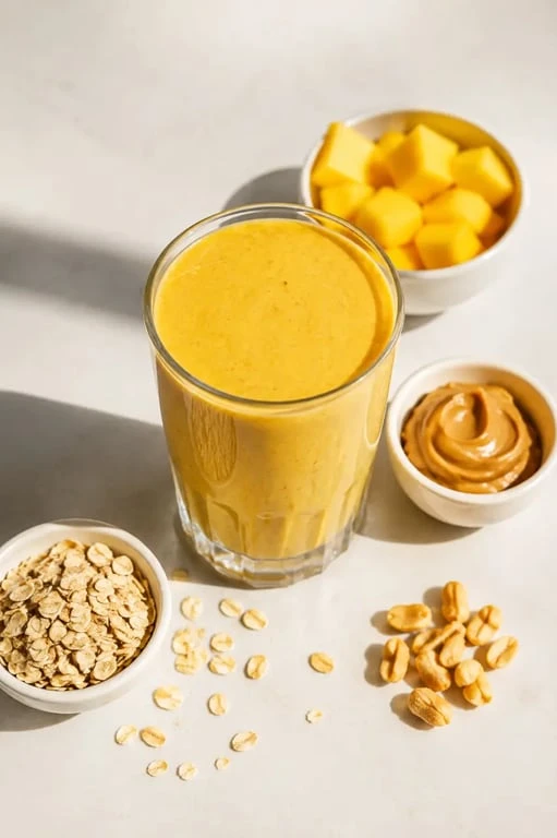 Smoothie protéine sport à la mangue, à l’avoine et au beurre de cacahuète