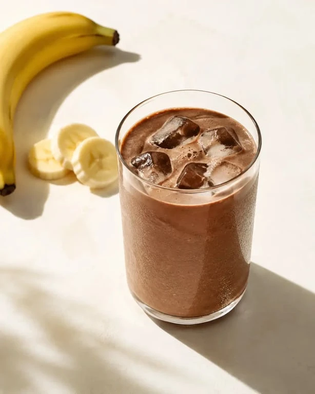 Smoothie protéine sport à la banane et au cacao après l’entraînement