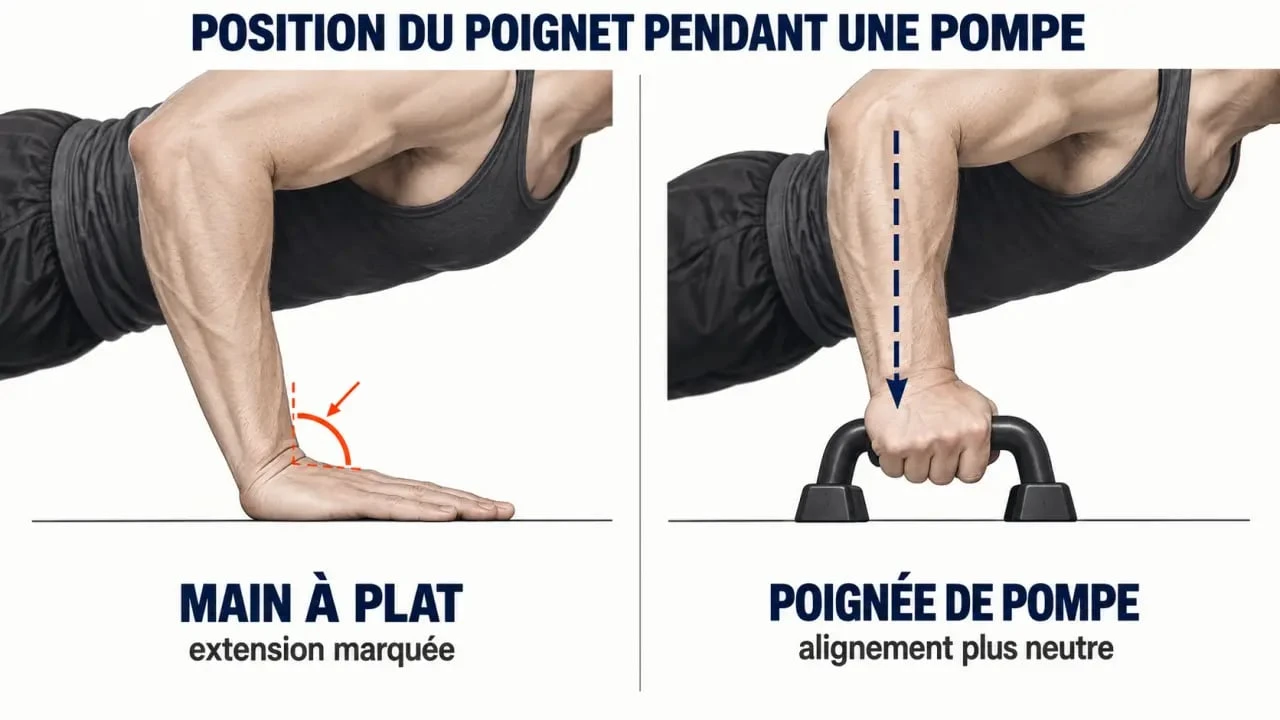 Poignée pompe et comparaison de l’alignement du poignet pendant une pompe