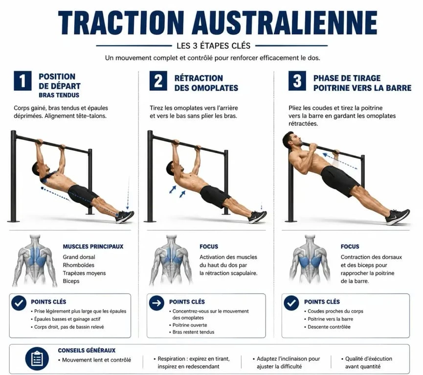 Étapes techniques de la traction australienne