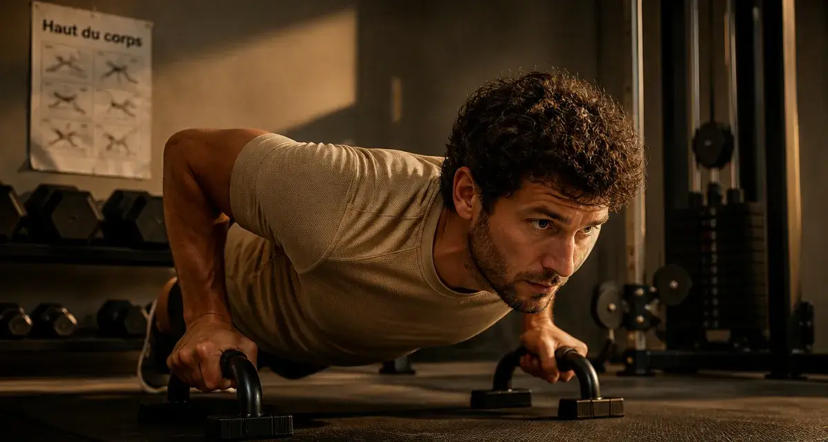 Exercice pour le haut du corps : pompe au sol, studio sport