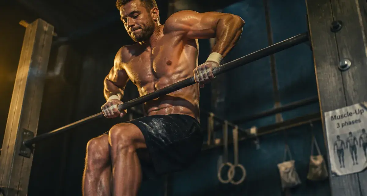 Muscles ups : athlète en transition vers le muscle-up, trois phases techniques