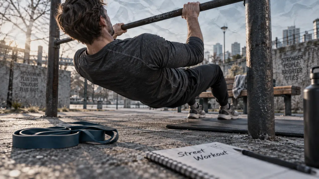 Programme street workout : traction australienne en parc urbain