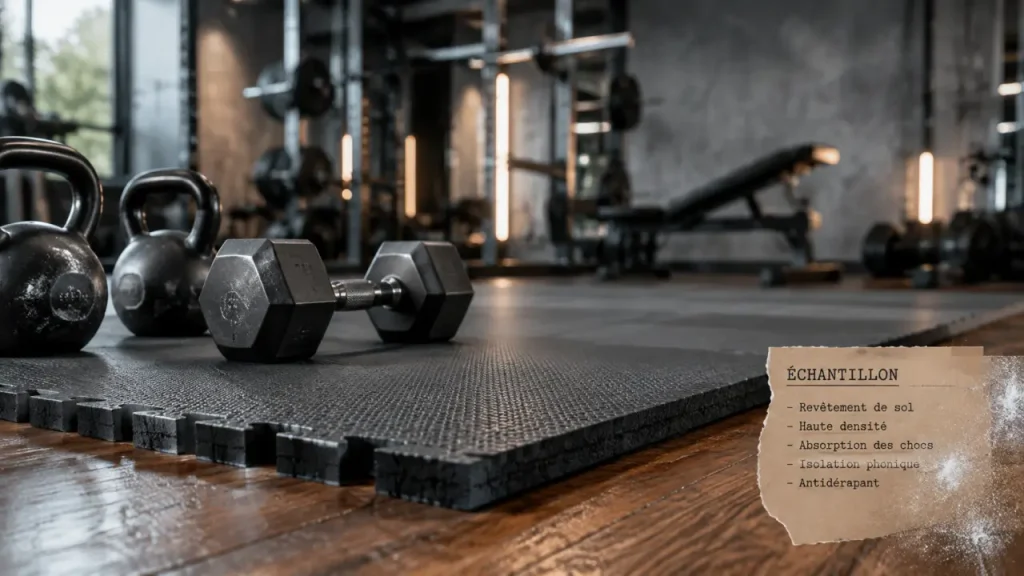 Revetement sol pour salle de sport : dalles en caoutchouc grises emboîtables