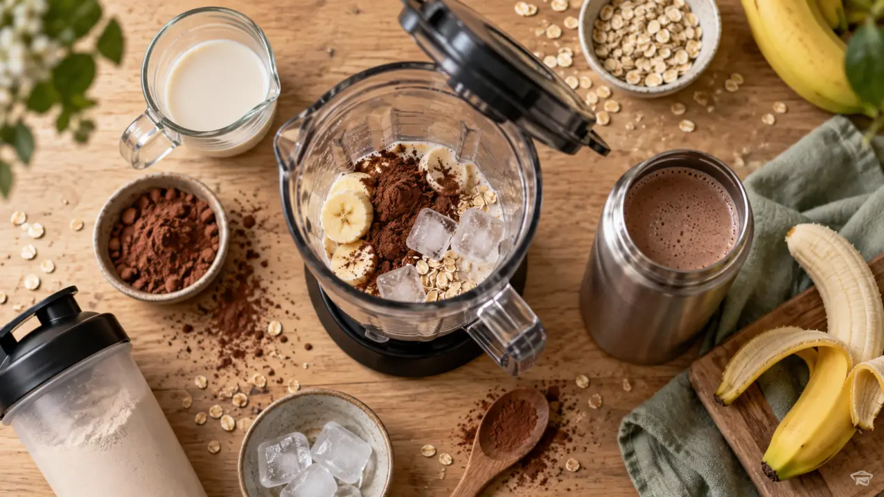 Smoothie proteine sport : banane cacao et whey, récupération et prise de masse