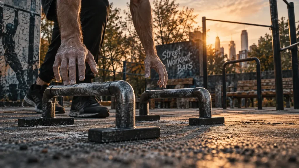 Street workout bars : parallettes en métal brossé pour mobilité et stabilité