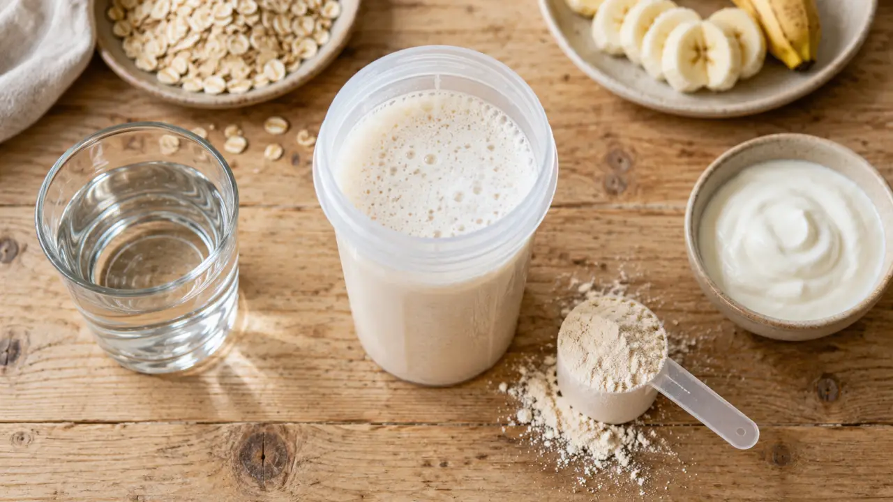 Protéine whey pour maigrir femme avis : shaker de whey et yaourt