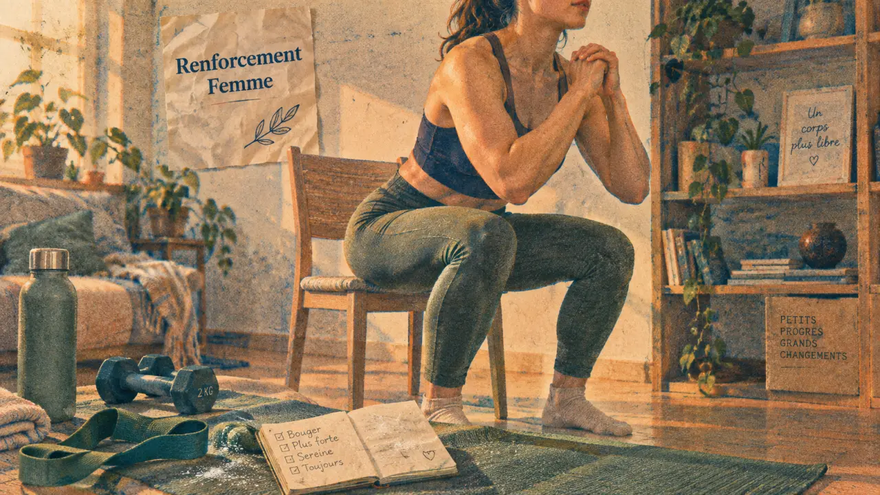 Renforcement musculaire femme : squat au poids du corps assise