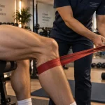 Renforcement musculaire kinésithérapie : exercice élastique guidé par le kiné