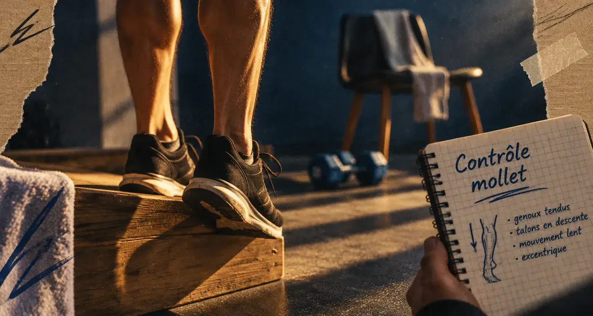 Renforcement musculaire mollet, genou tendu : exercice excentrique sur marche